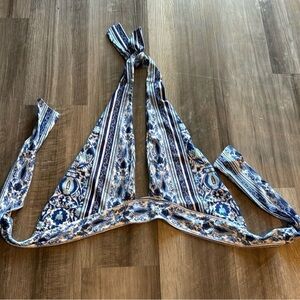 Blue Printed Halter Bikini Top Size Large